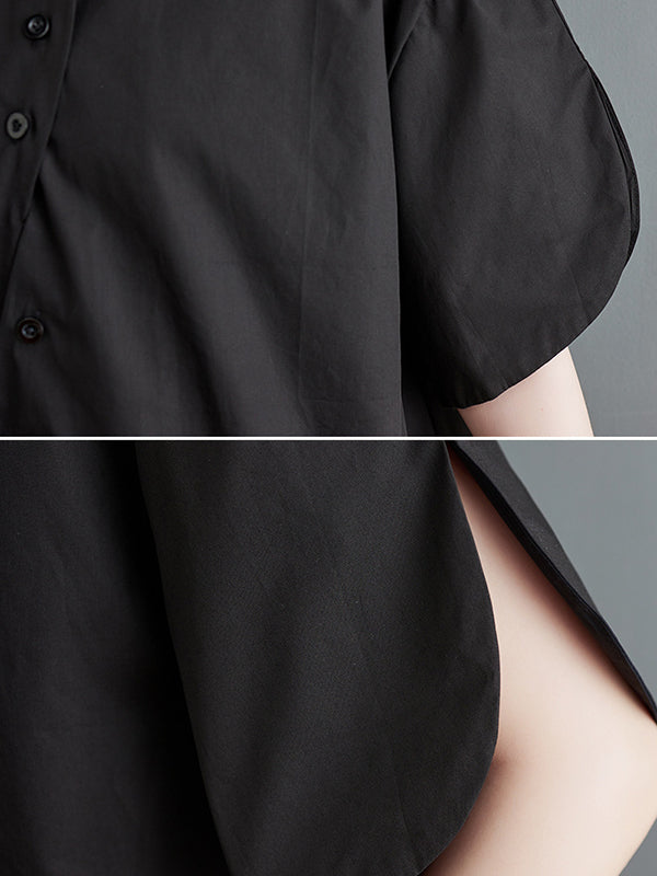 Irregular Clipping Solid Color Lapel Shirts Tops