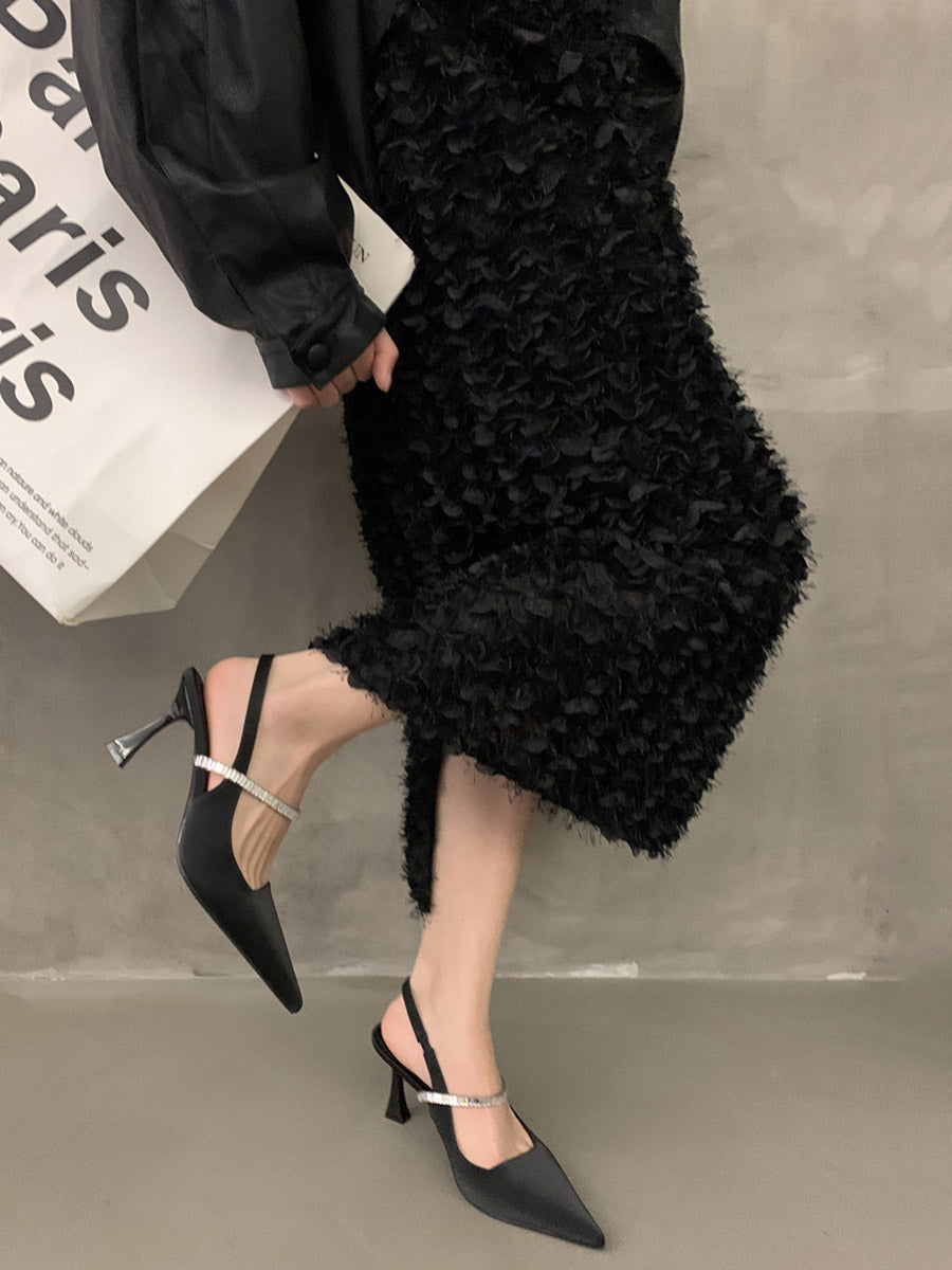 Belted Pointed-Toe Shiny Pumps