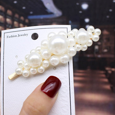 simple style geometric bow knot imitation pearl alloy plastic hair clip 1 piece