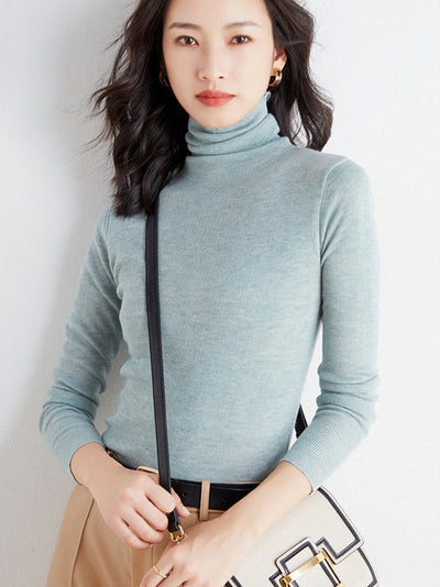 Simple Skinny Long Sleeves Solid Color High-Neck Sweater Tops Pullovers