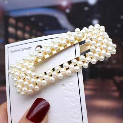 simple style geometric bow knot imitation pearl alloy plastic hair clip 1 piece
