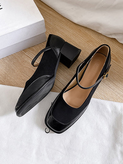 Shallow Cut Split-Joint Square-Toe Mary Janes Pumps