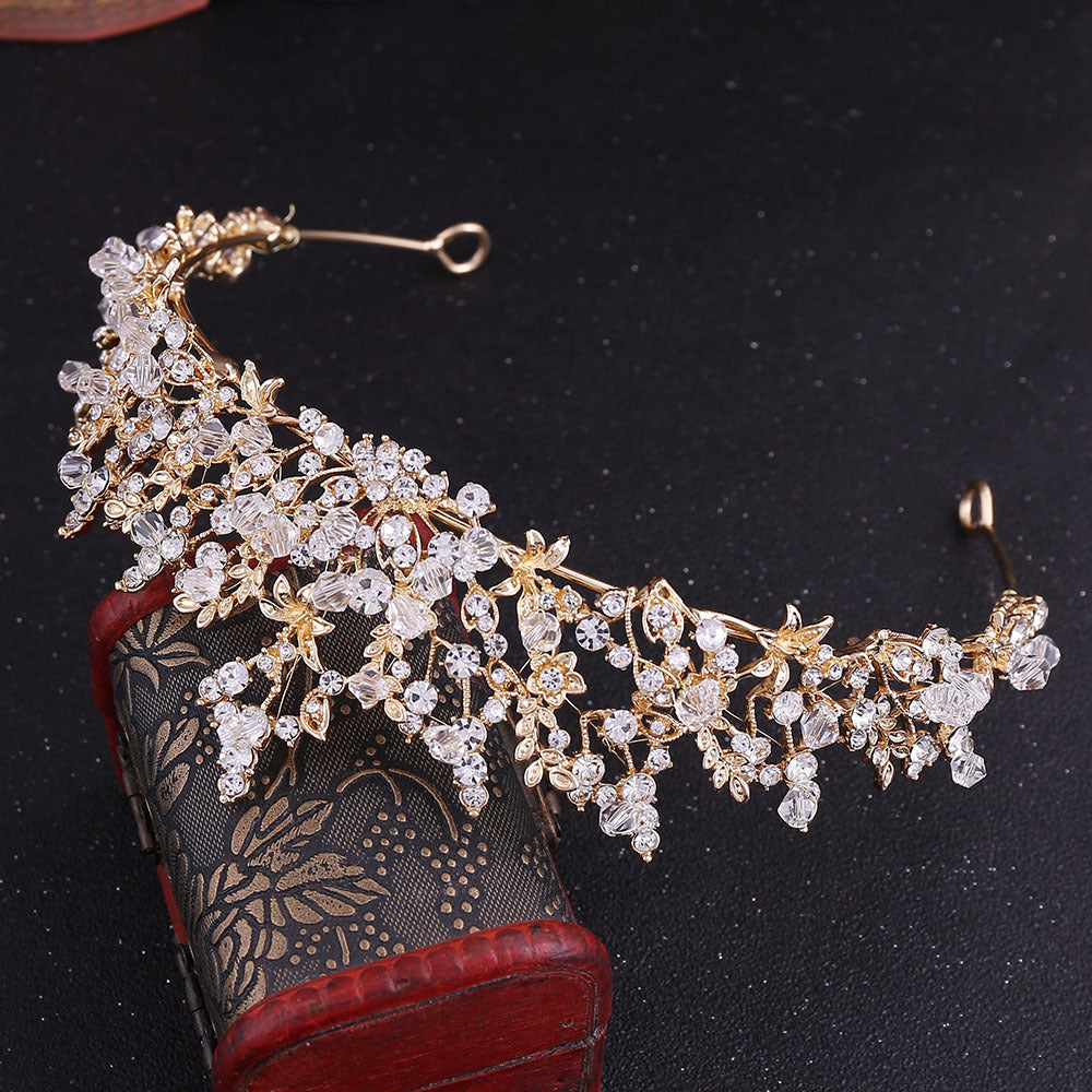fashion leaf flower alloy hollow out inlay crystal rhinestones crown 1 piece
