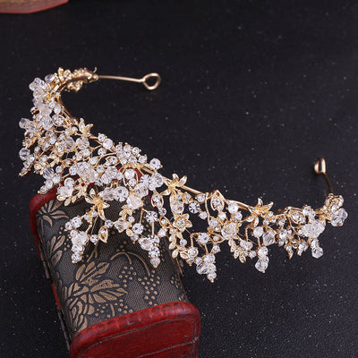 fashion leaf flower alloy hollow out inlay crystal rhinestones crown 1 piece
