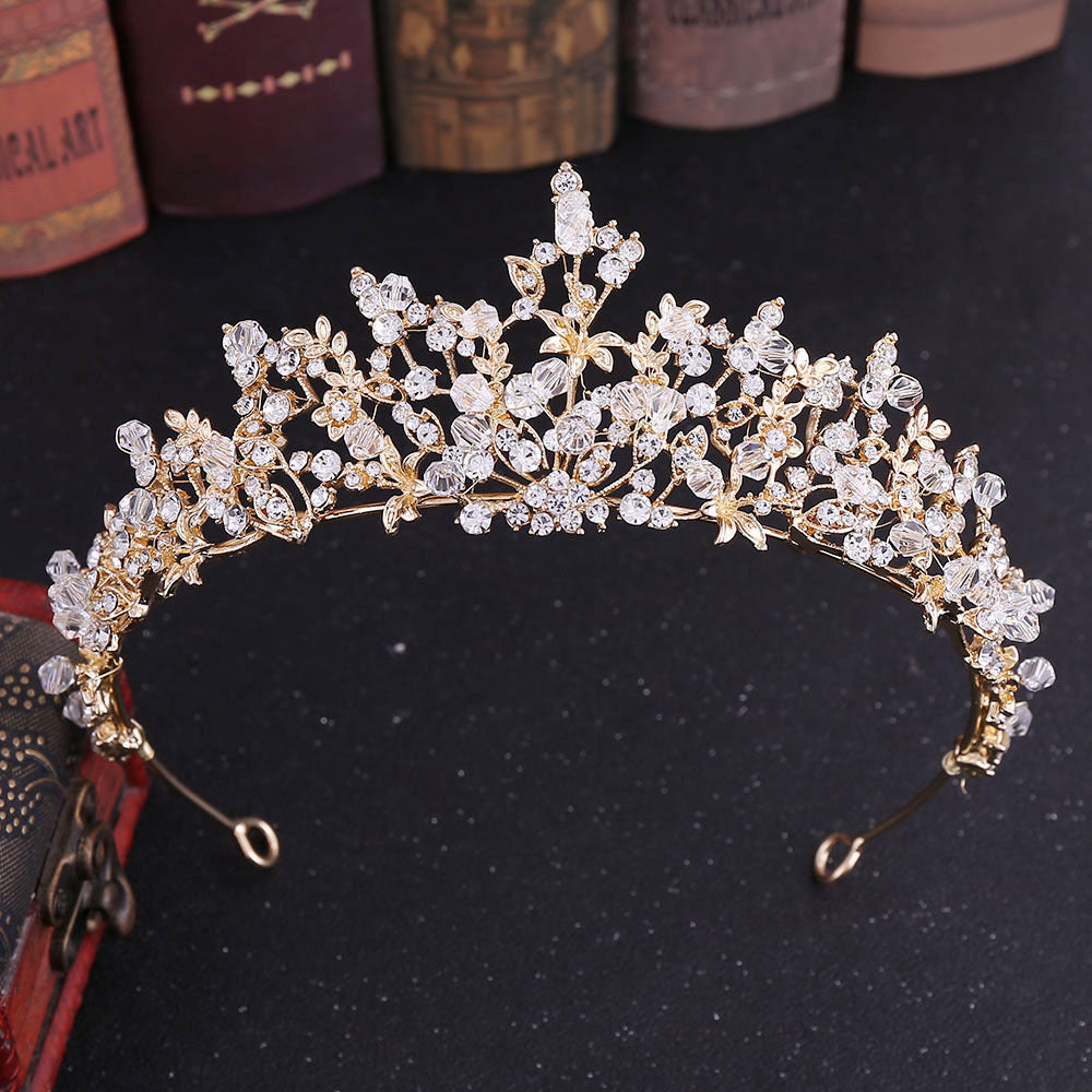 fashion leaf flower alloy hollow out inlay crystal rhinestones crown 1 piece