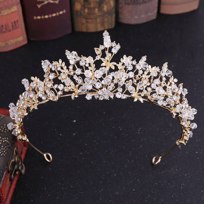fashion leaf flower alloy hollow out inlay crystal rhinestones crown 1 piece