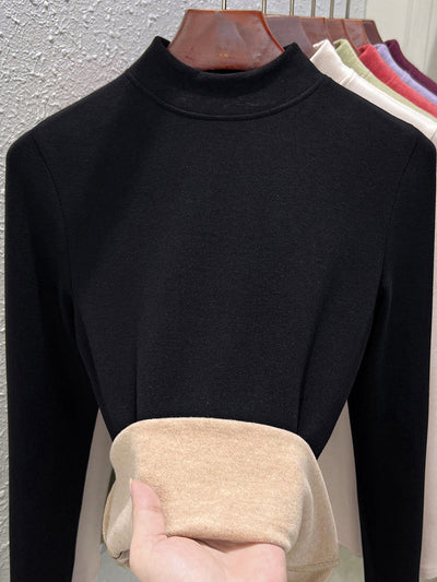 Women Winter Casual Pure Color Stand Collar Bottom Blouse