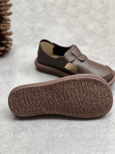 Women England Style Soft Leather Solid Flat Shoes