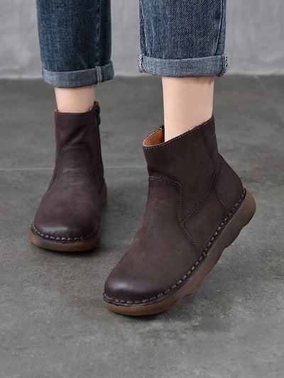 Women Winter Leather Spliced Ankle Boots