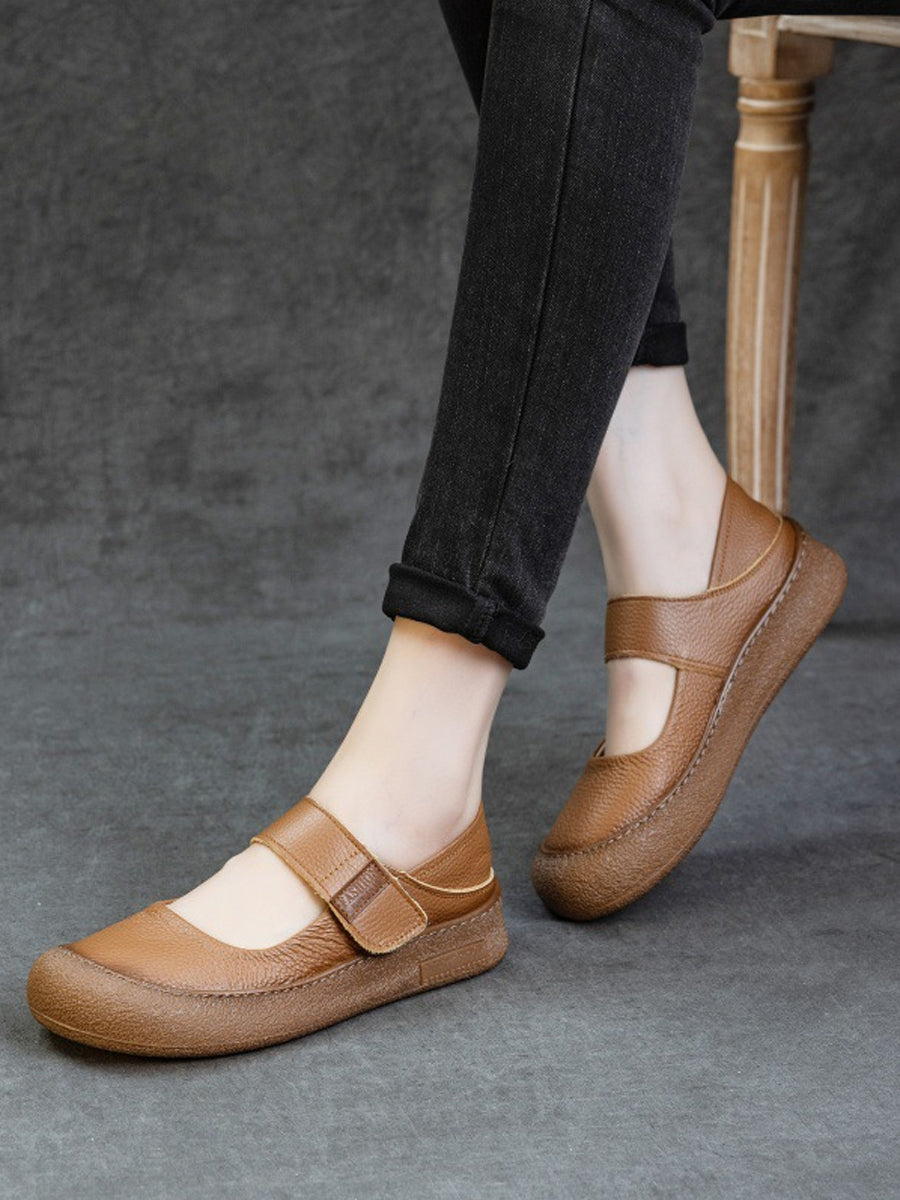 Women Casual Genuine Leather Colorblock Flat Shoes