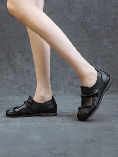Women Vintage Genuine Leather Spliced Low Heel Shoes