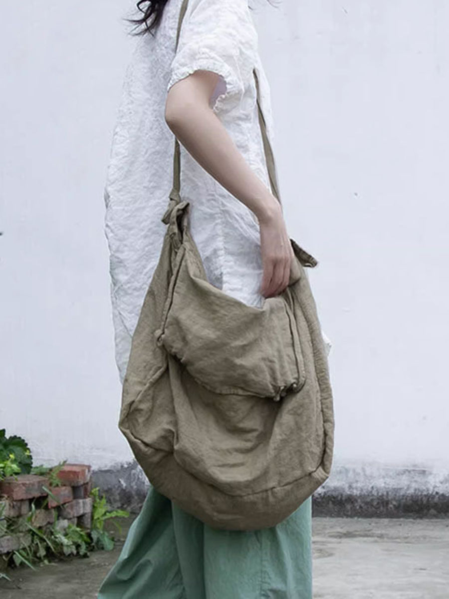 Vintage Solid Large Capacity Cotton Linen Shoulder Bag