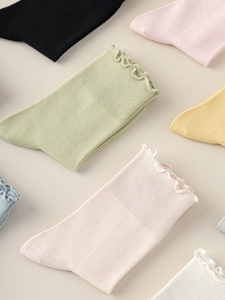 5 Pairs Women Summer Pure Color Cotton Socks
