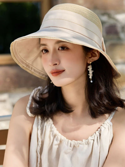 Women Casual Straw Spliced Bowknot Sunproof Hat