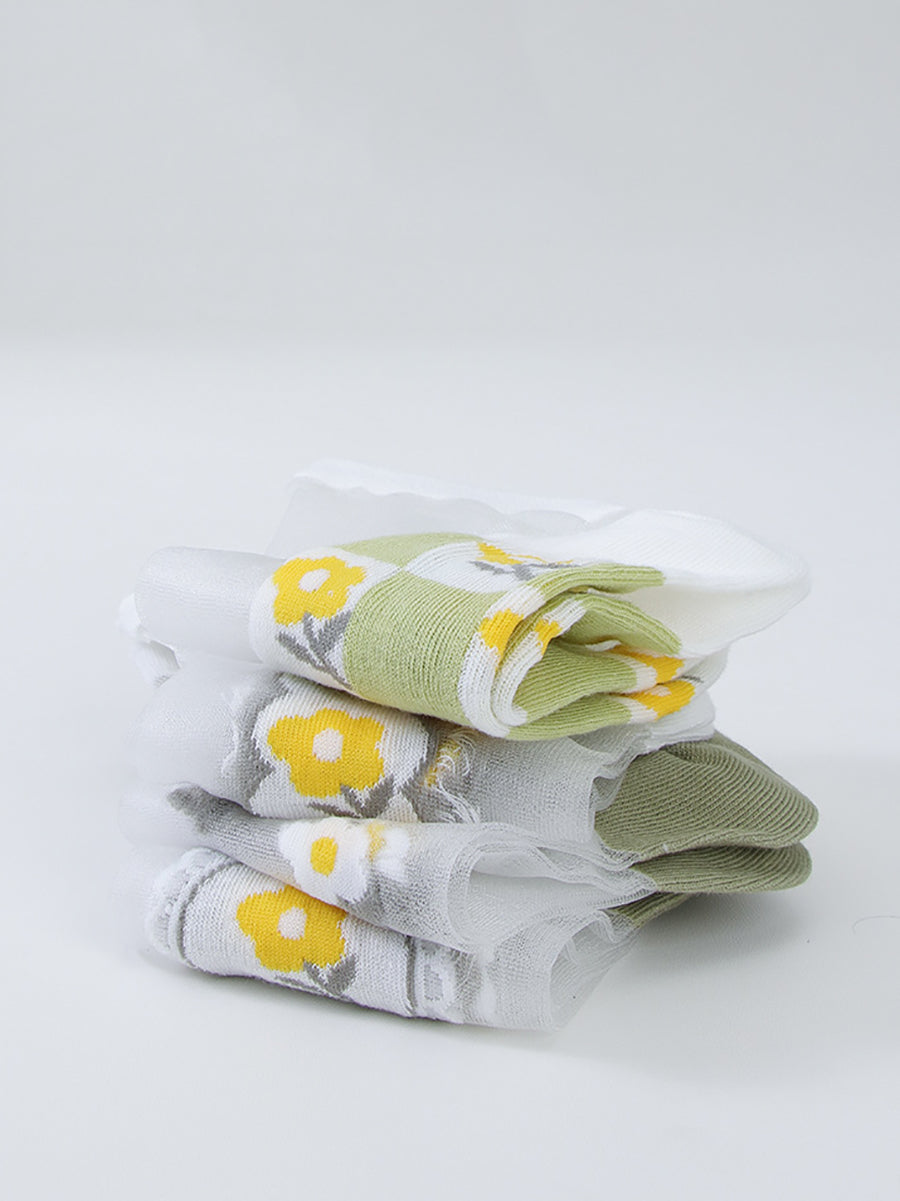5 Pairs Women Summer Artsy Flower Short Socks