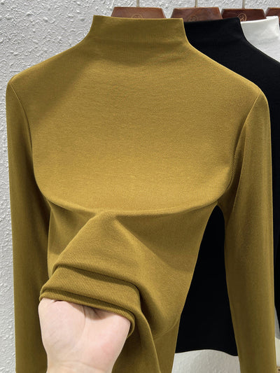 Women Spring Pure Color Half-Turtleneck Blouse