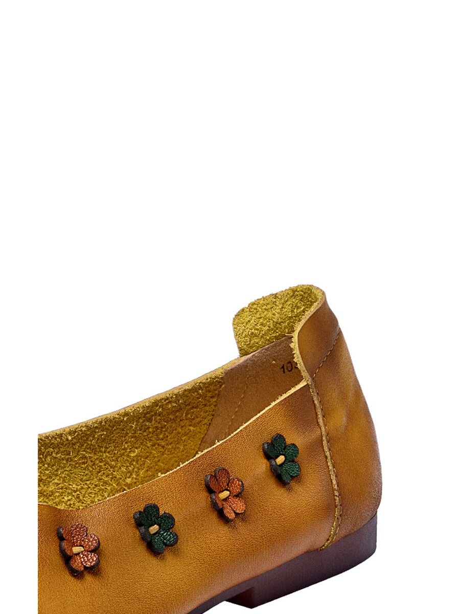 Women Vintage Summer Leather Flower Spliced Flat Shoes