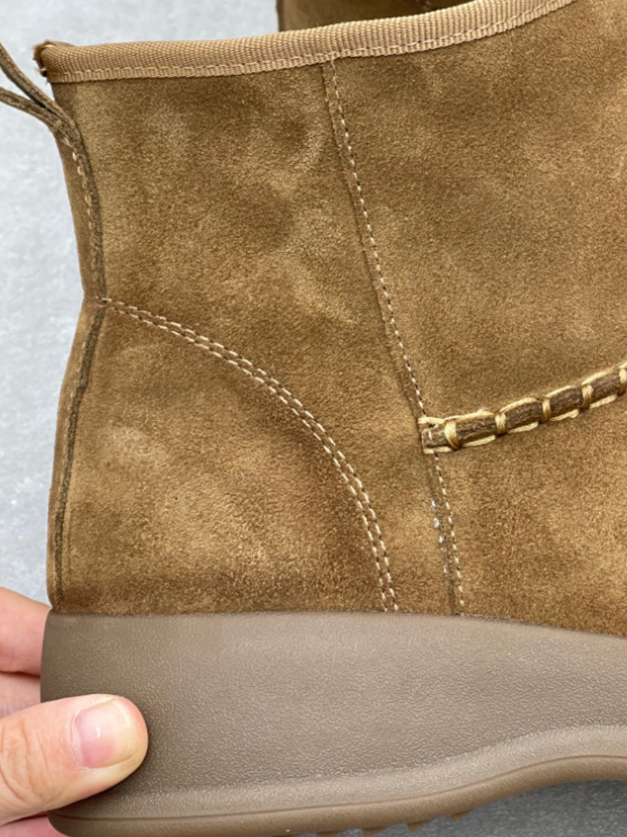 Women Genuine Leather Fleece-lined Platform Boots