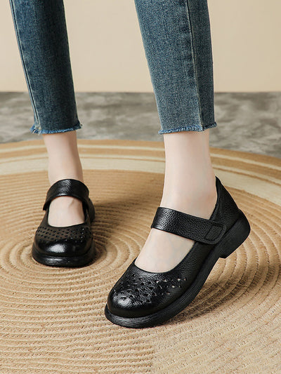 Women Vintage Summer Leather Hollow Out Platfrom Shoes