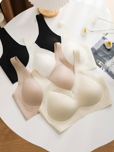 Women Summer Casual Pure Color Satin Seamless Bra
