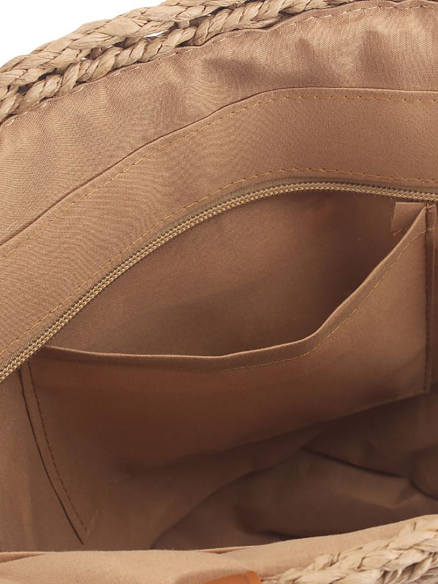 Women Fashion Colorblock Straw Weave Shoulder Bag