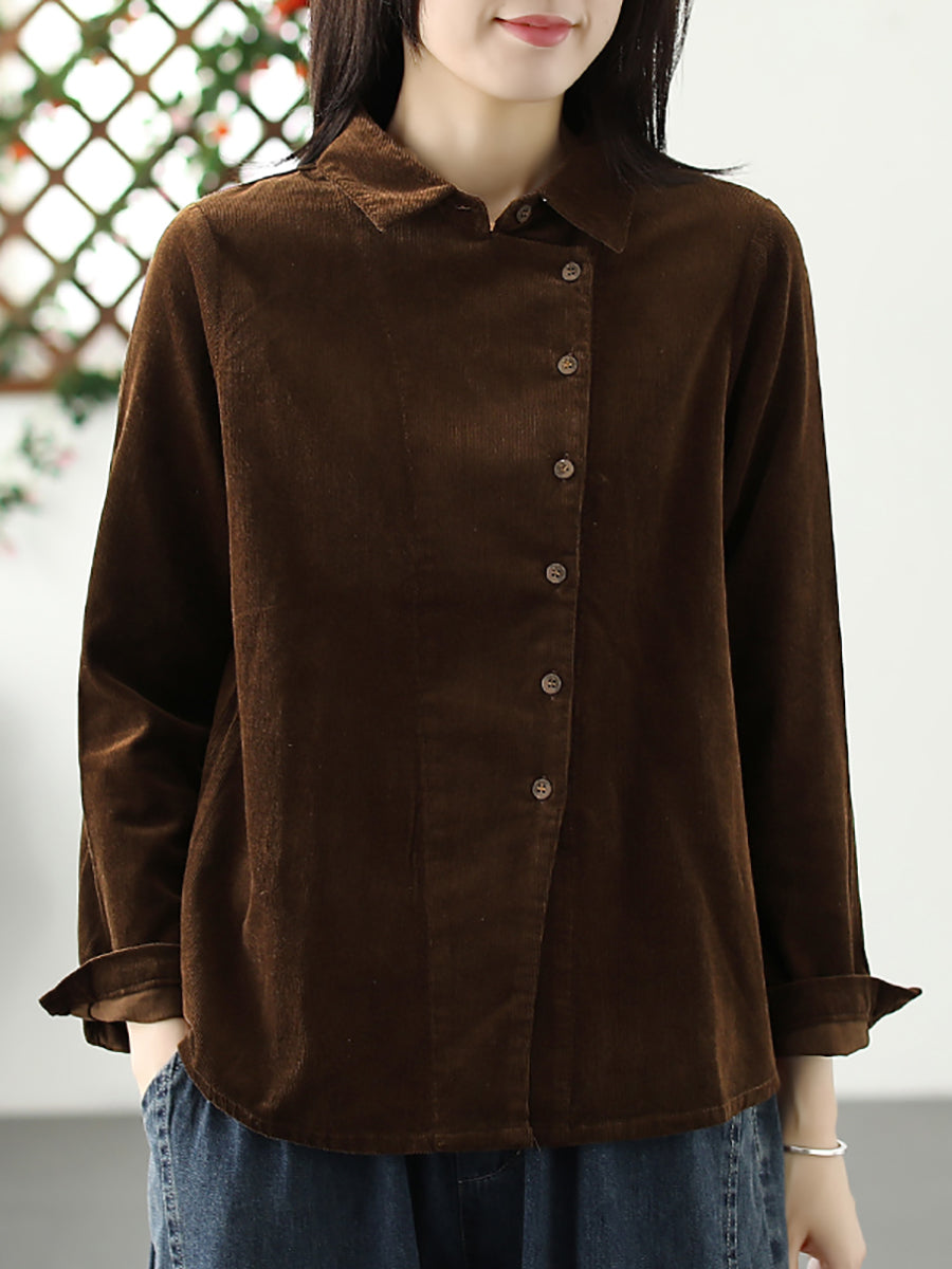 Plus Size Women Autumn Solid Croduroy Cardigan Shirt