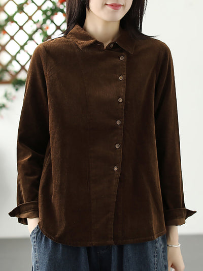 Plus Size Women Autumn Solid Croduroy Cardigan Shirt