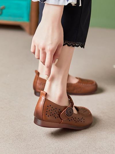 Women Summer Casual Genuine Leather Low Heel Shoes