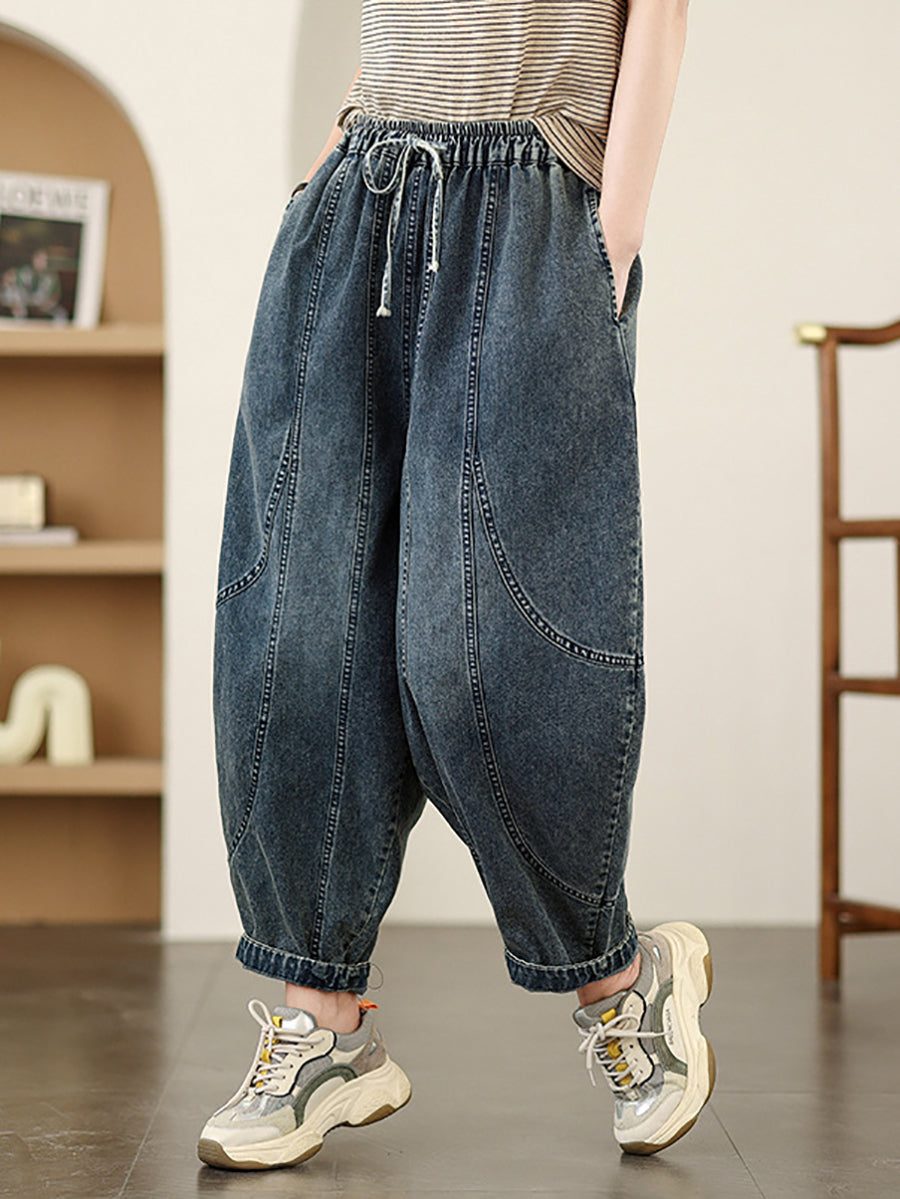 Women Spring Casual Denim Spliced Harem Pants