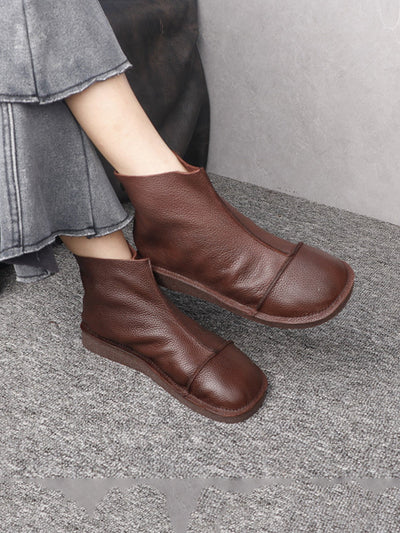 Women Autumn Casual Leather Spliced Low Heel Boots