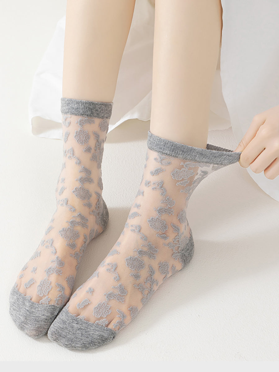 7 Pairs Women Summer Artsy Flower Lace Socks