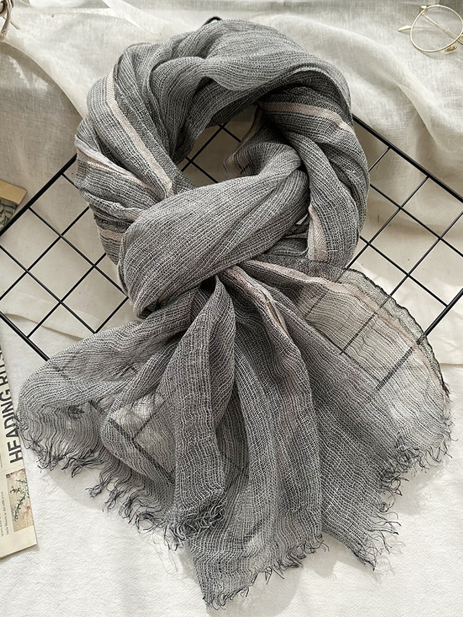 Women Summer Stripe Tassel Linen Shawl Scarf