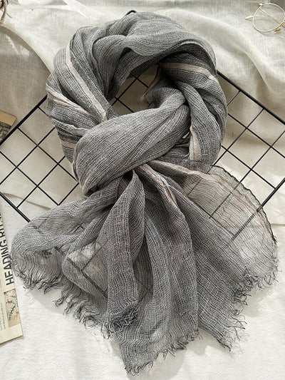 Women Summer Stripe Tassel Linen Shawl Scarf