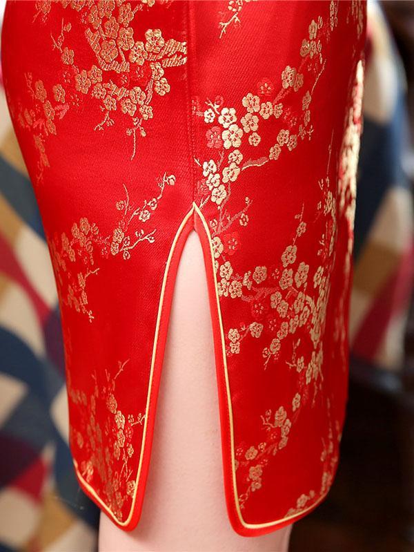 Red Plum Blossom Short Cheongsam Dress