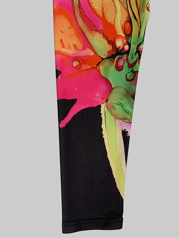 Long Sleeves Loose Flower Print Split-Joint High Neck Sweatshirt Tops