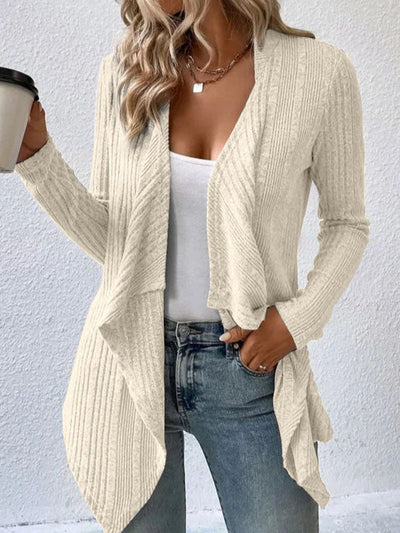 Long Sleeves Loose Solid Color Collarless Cardigan Tops