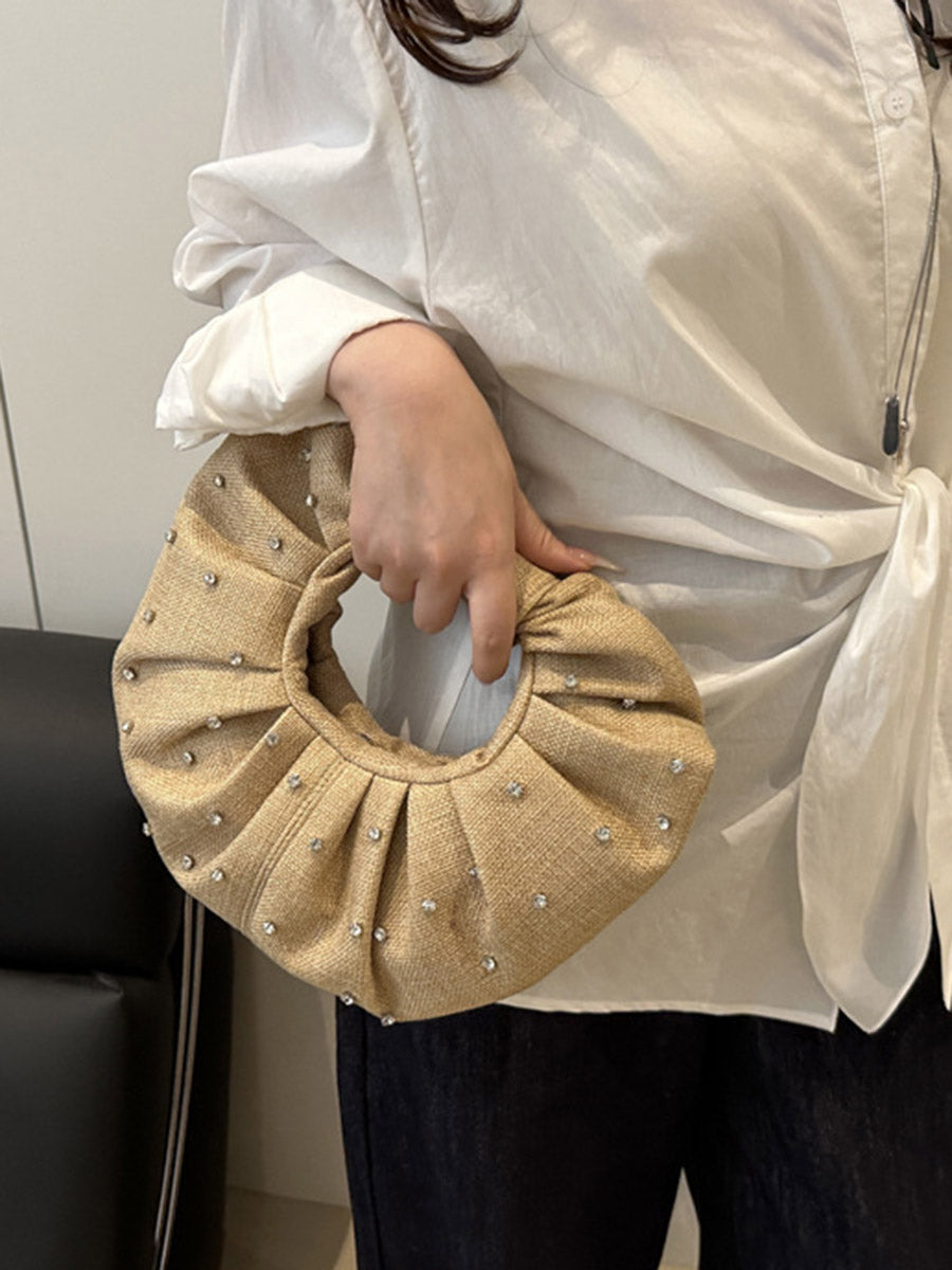 Geometric Pleated Rhine Stones Evening Bags & Clutches