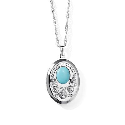 Retro Oval 18K Gold Plated White Gold Plated Turquoise Agate Alloy  Locket Necklace