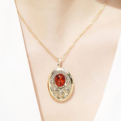 Retro Oval 18K Gold Plated White Gold Plated Turquoise Agate Alloy  Locket Necklace