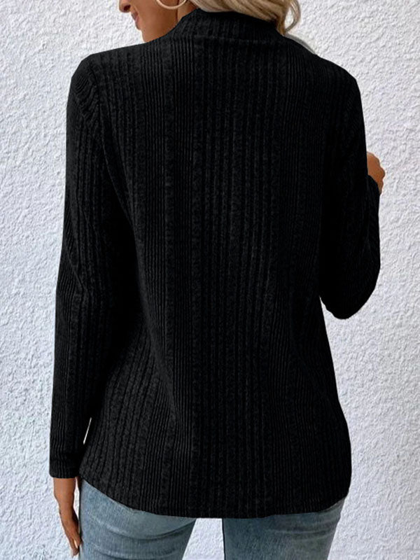 Long Sleeves Loose Solid Color Collarless Cardigan Tops