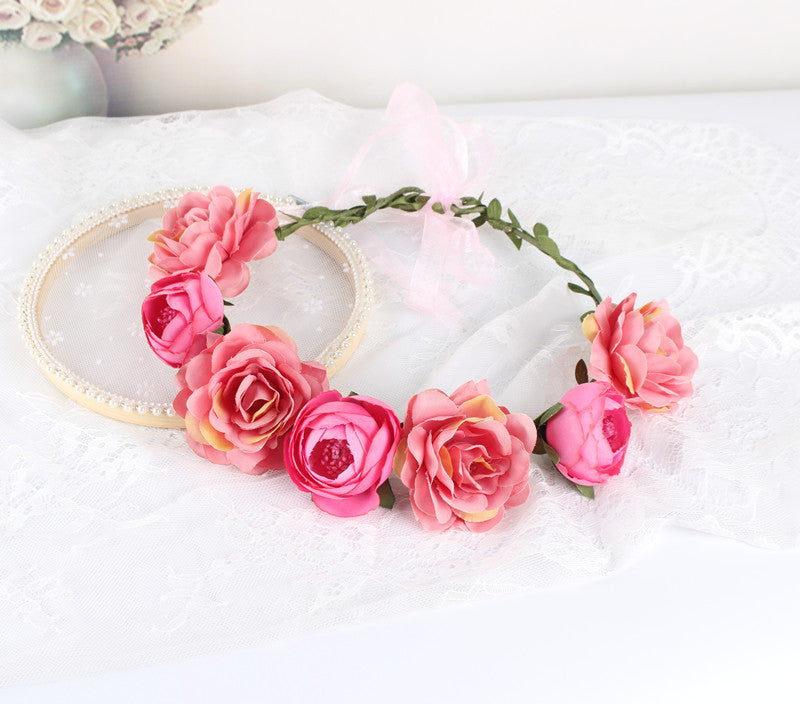 europe and the united states cross-border new headwear bohemian beach rose flower headband bride bridesmaid garland hairband
