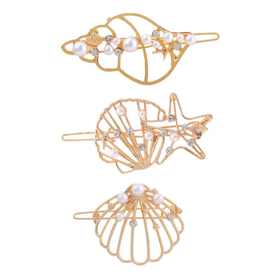 simple style starfish conch shell imitation pearl alloy plating inlay rhinestones hair clip