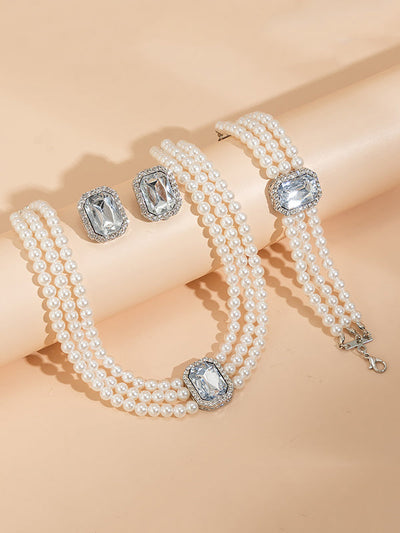 Geometric Layered Rhine Stones Bracelet Accessories + Necklaces Accessories + Earrings Accessories