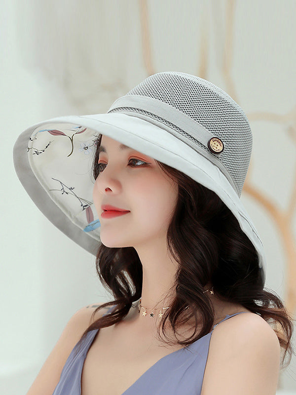 Hollow Lace-Up Printed Split-Joint Sun Hat