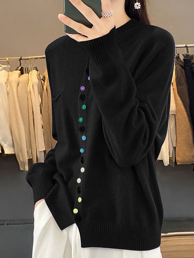Women Autumn O-Neck Pure Color Knit Sweater