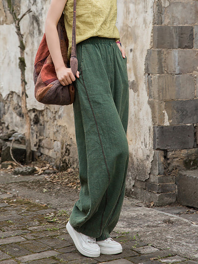 Women Summer Worn Pure Color Ramie Bloomers