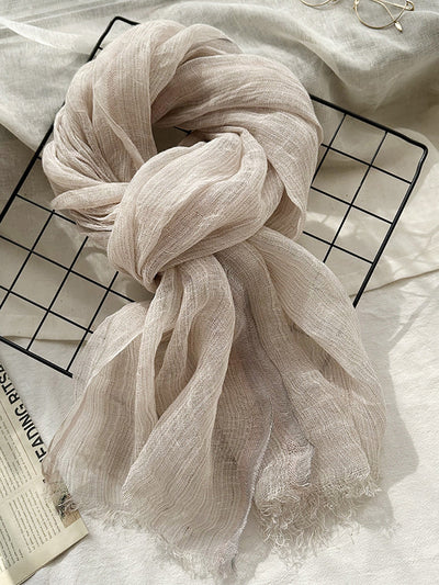Women Summer Stripe Tassel Linen Shawl Scarf