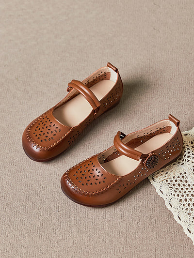 Women Summer Casual Genuine Leather Low Heel Shoes