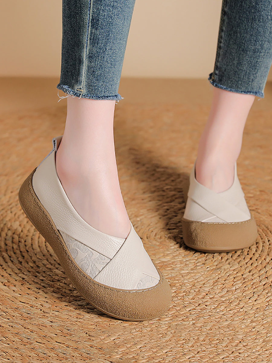 Women Summer Genuine Leather Spliced Flat Shoes