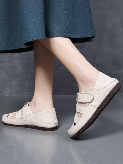 Women Summer Pure Color Genuine Leather Spliced Sandals